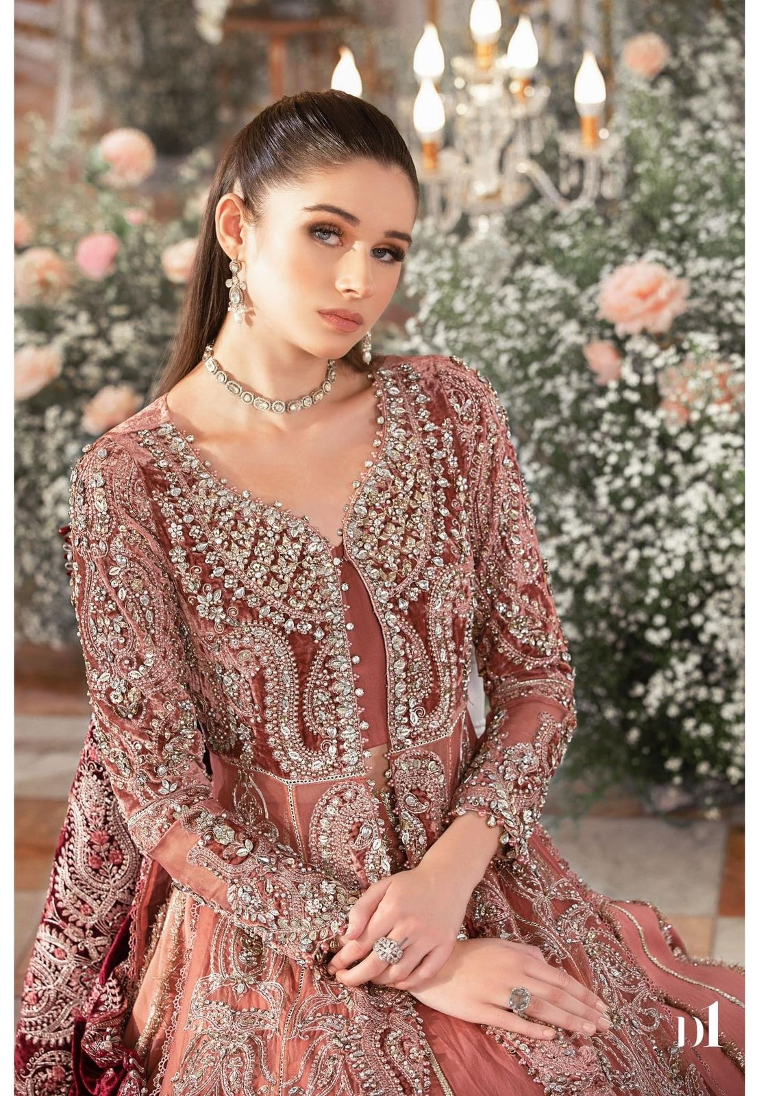 Salmon Pink BD pakistani fashion outfit in pink tones.